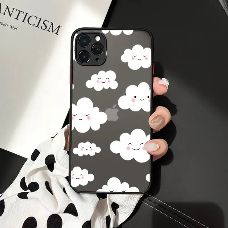 

Phone Case For iPhone 12 11 Mini Pro XR XS Max 7 8 Plus X Cartoon clouds blue cute lovely Matte transparent cover