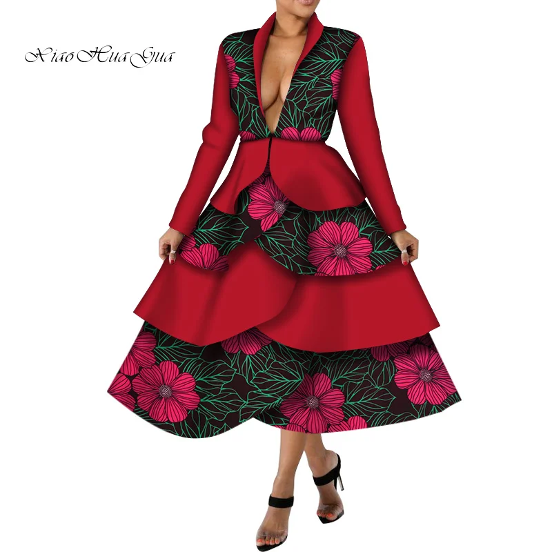 2021 модное женское Африканское платье Базен богатый с глубоким V-образным вырезом