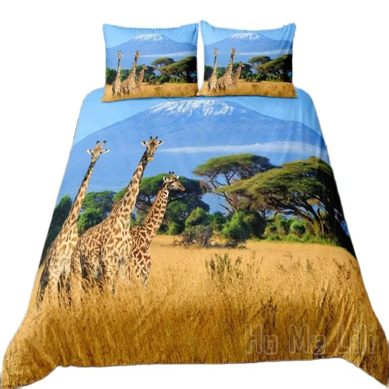 

Giraffe Duvet Cover By Ho Me Lili African Grassland Wild Animals Comforter Set Botanical Floral Snow Mountain Decor Bedding