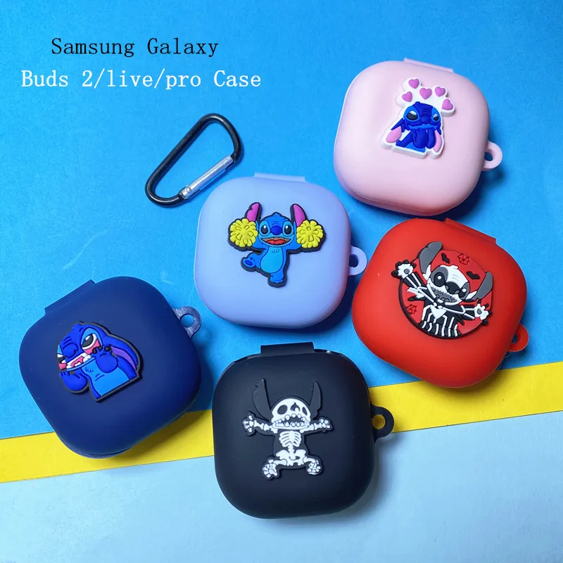 

Disney Stitch Earphone Case Cover For Samsung Galaxy Buds 2/Live/Pro Silicone Bluetooth Headphone Protective Case With Hook