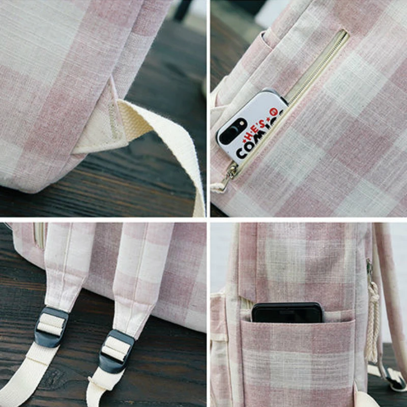

Women Backpacks Canvas Plaid Sweet Fresh Teenagers Girls Bags Korean Harajuku Female Travel Backpack Casual All-match New Trendy