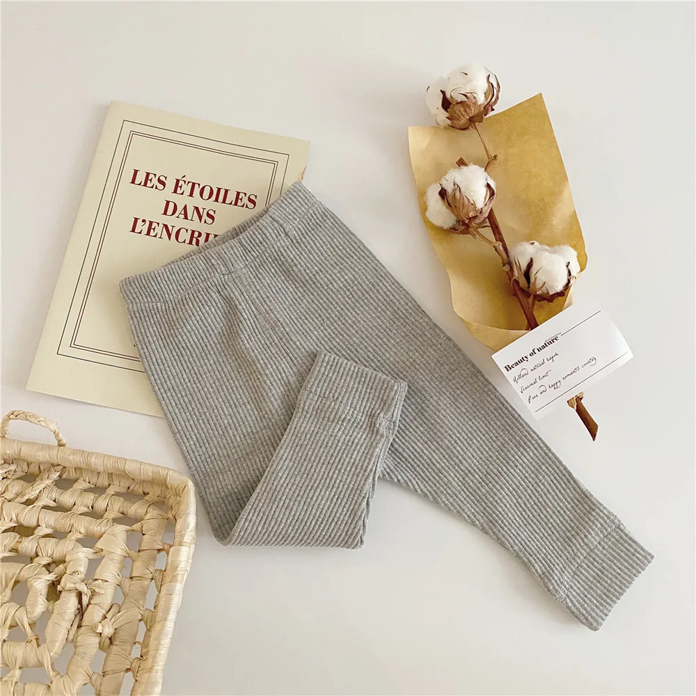 Mallas acanaladas de algod&oacute;n para beb&eacute;s y ni&ntilde;os, pantalones a rayas, informales, oto&ntilde;o-1