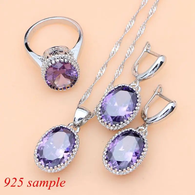 Ювелирные наборы из серебра 925 пробы фиолетовая искусственная циркония белый