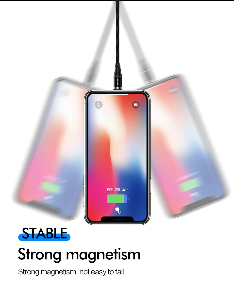 ROCK 5A Магнитный кабель Micro Usb type C супер быстрая зарядка телефона Usb C светодиодный светильник для iPhone Xiaomi huawei Android Phone 1 м 2 м
