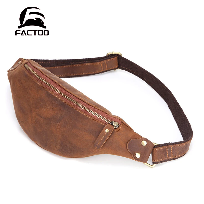 

FACTOO Men's Waist Bag Shoulder Diagonal Bag Sports Small Bag Leather Zipper Wallet Casual Retro Large Capacity Four Seasons
