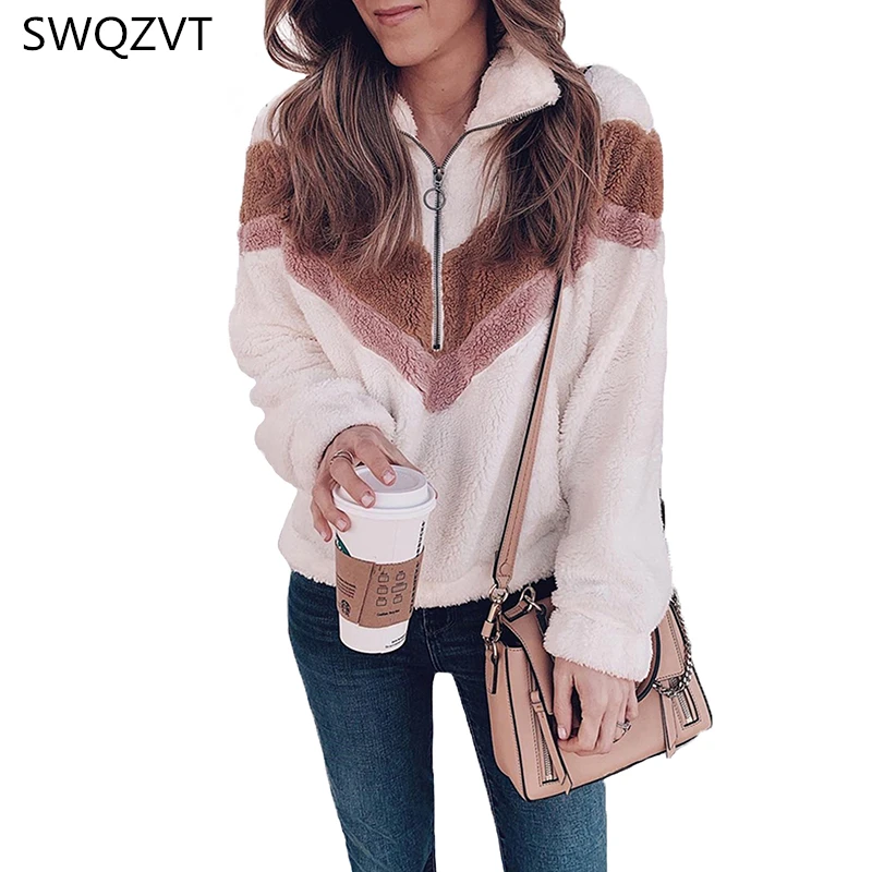 Женская толстовка на молнии повседневная черная теплая с отложным воротником