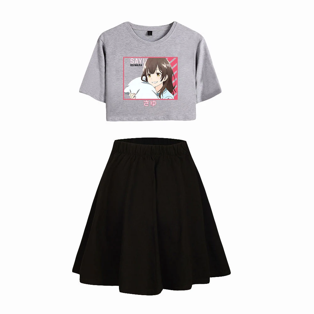 

frdun Higehiro Anime Harajuku Sexy Women Casual Summer Skirt Set Short T-shirt Tops And Mini Skirt Suit Girl Two Piece Set