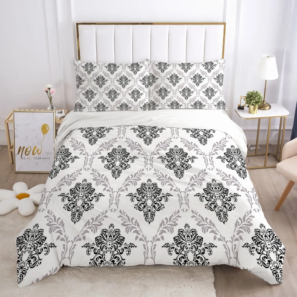 

3D Bedding Sets White Duvet Covers Pillowcase Quilt Cover Set Comforter Case Bed Linens King Queen Full Single Paisley Design