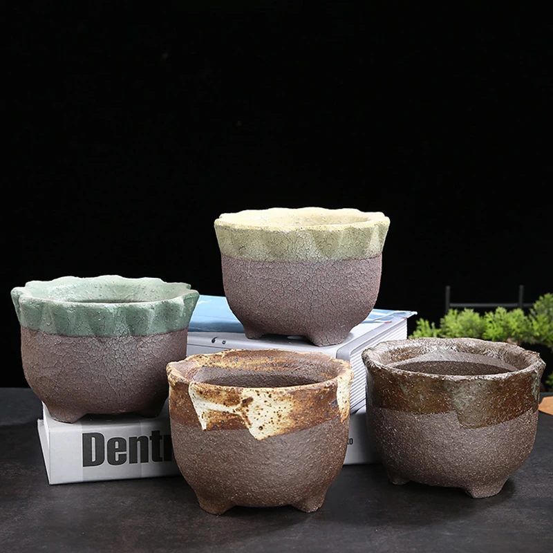 

Vintage Burst Texture Succulent Ceramic Flower Pot Stoneware Green Plant Potted Desktop Art Ornament Home Creative Gardening