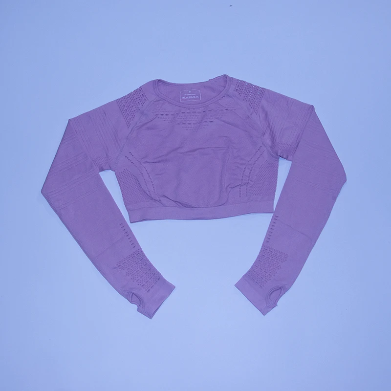 pink top Безупречный вязаный бесшовный комплект для йоги Женская одежда для фитнеса с длинным рукавом спортивная одежда леггинсы для спортзала полый укороченный топ 2 шт. спортивный костюм - Цвет: pink top
