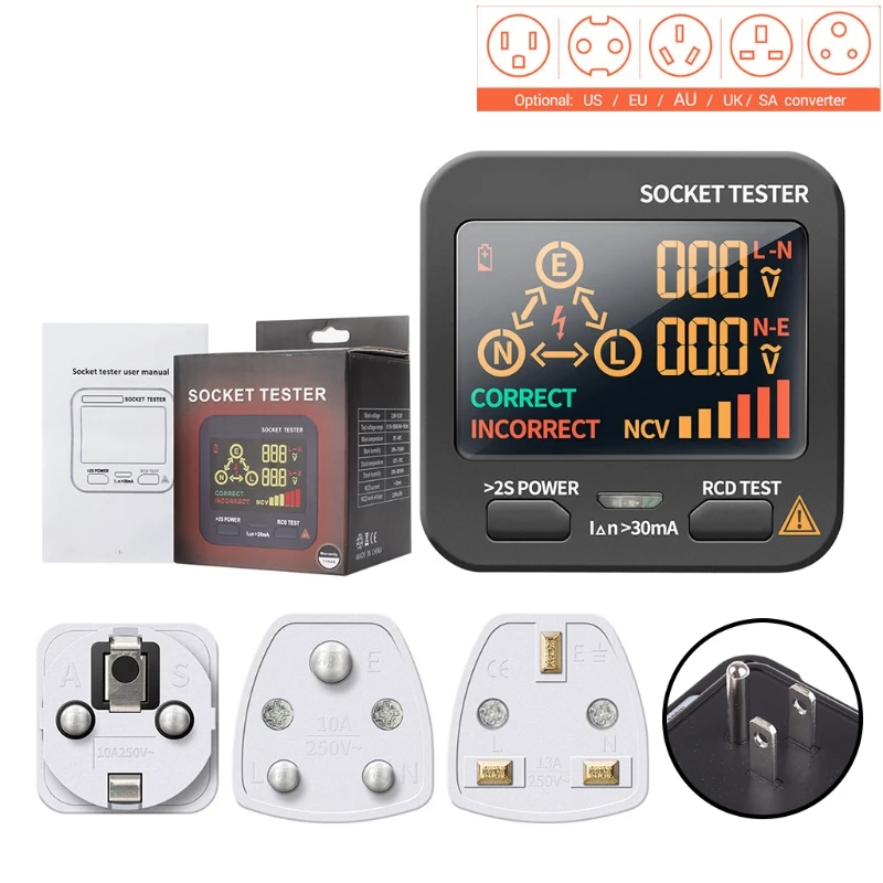 Socket Tester Pro Voltage Test Detector US UK SA AU EU Plug Ground Zero Line Polarity Phase Check AC11 | Инструменты