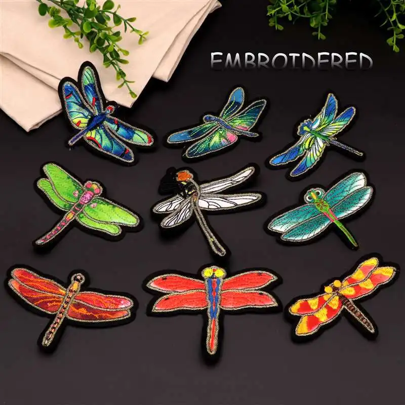 

50pcs/lot Print Embroidery Patch Dragonfly Clothing Decoration Sewing Accessories Diy Iron Heat Transfer Applique