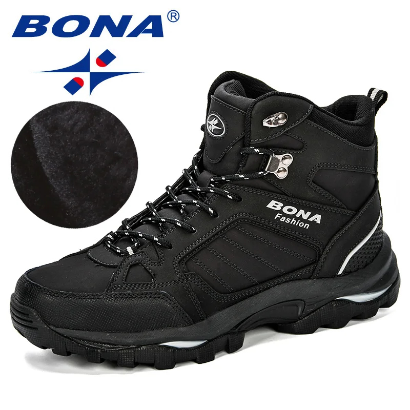 BONA New Men Winter Running Boots Anti-Skidding Leather Sneakers Comfy Man Short Plush Snow Boots Durable Outsole Sports Shoes
