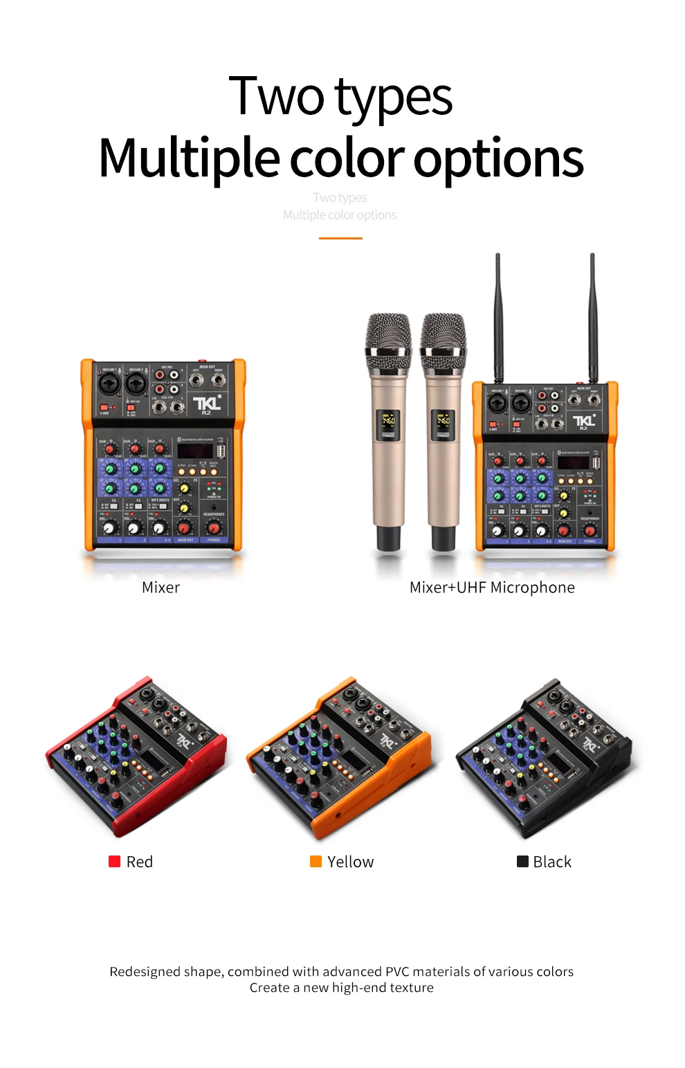 TKL 4 channel audio mixer console with wireless microphone sound mixing with Bluetooth USB mini dj mixer