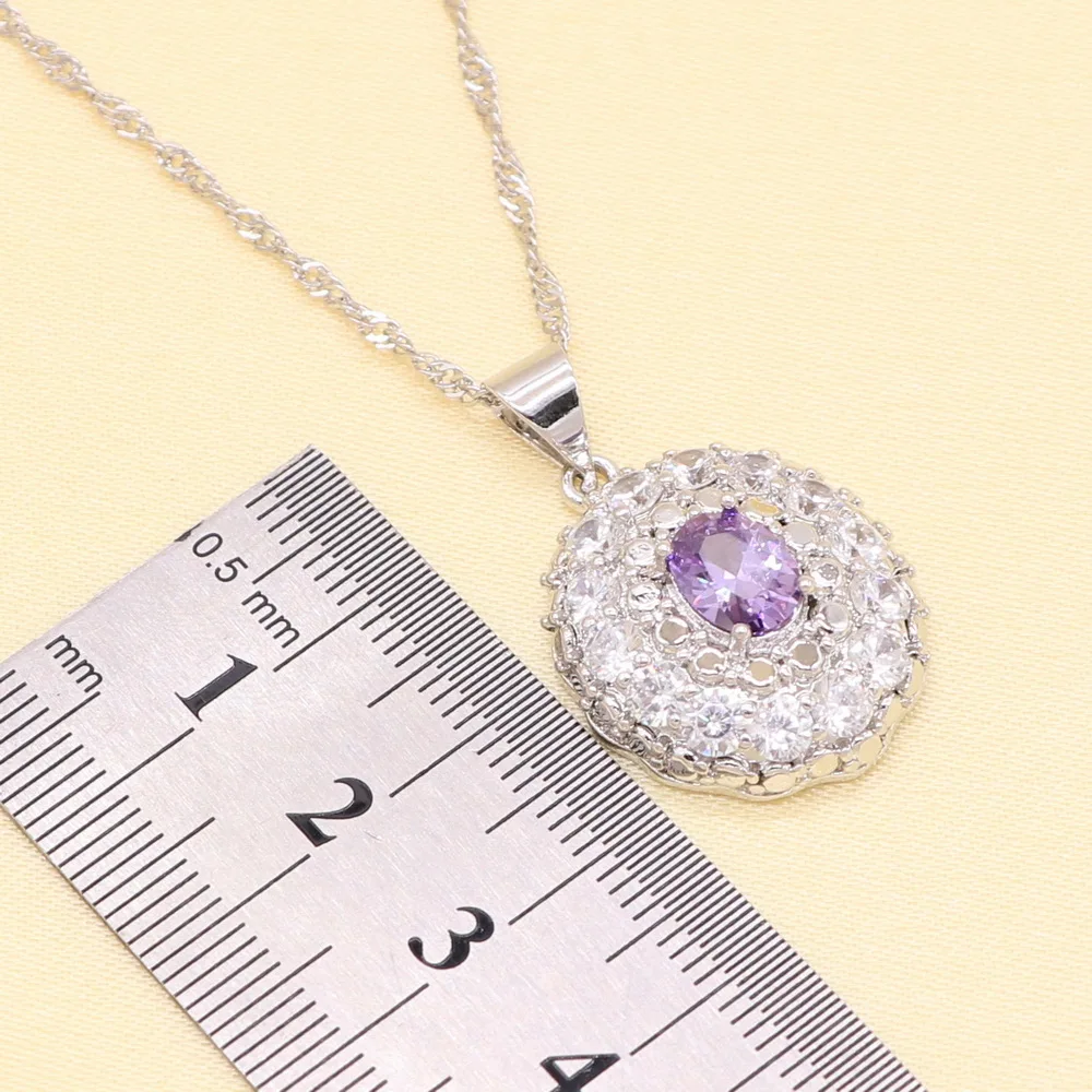 Фиолетовый фианит белый кристалл Серебряный цветной Свадебный комплект