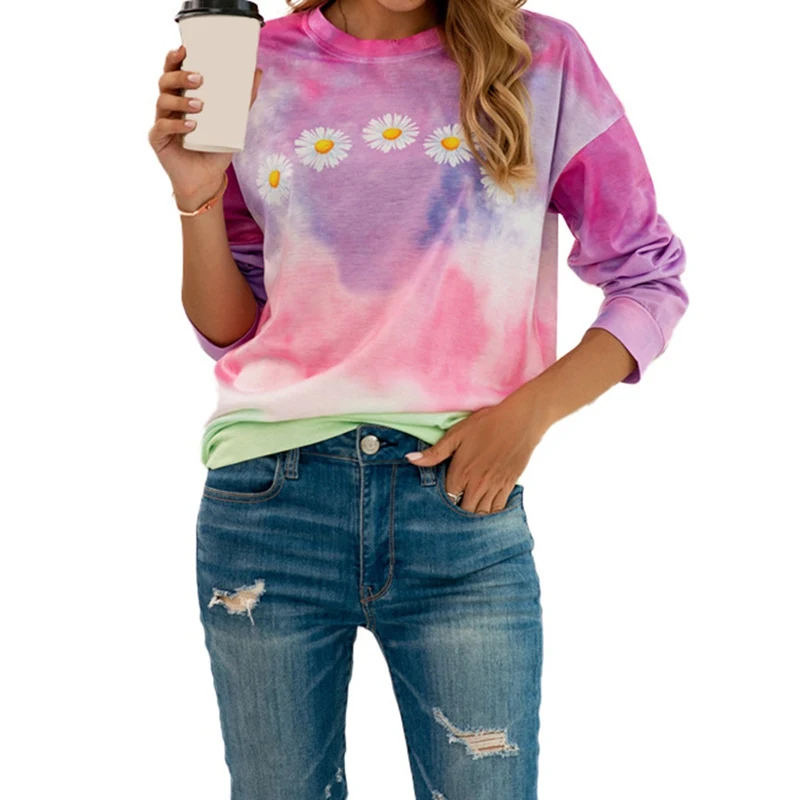Женские разноцветные свитшоты с длинным рукавом, свободные топы с принтом ромашек, цветные пуловеры для осени и зимы 2020
