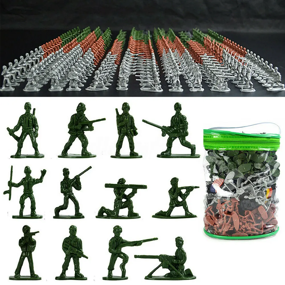 

300pcs Display Craft Soldiers Mini Home Gift Kids Toy 12 Poses Models 3 Flags Collection Army Men Plastic Military Figures