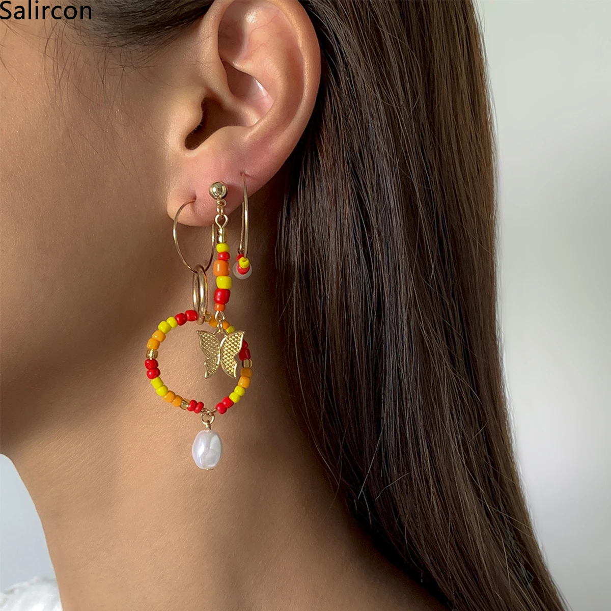 

Baroque Simulated Pearls Butterfly Dangle Earrings 2021 Trend Long Colorful Seed Beads Tassel Drop Earrings For Women Jewelry