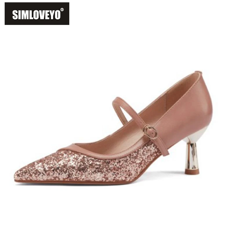 

SIMLOVEYO True Soft Leather Bling Rhinestone Red Pumps Women 2021 New Summer Ladies Sexy High Heels Stilettos Size 33-40 B2633