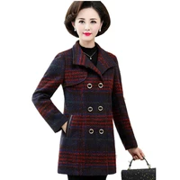 new european fashion woolen coat women plaid woolen coat korean fashion clothing women office clothing middle age clothing 1394