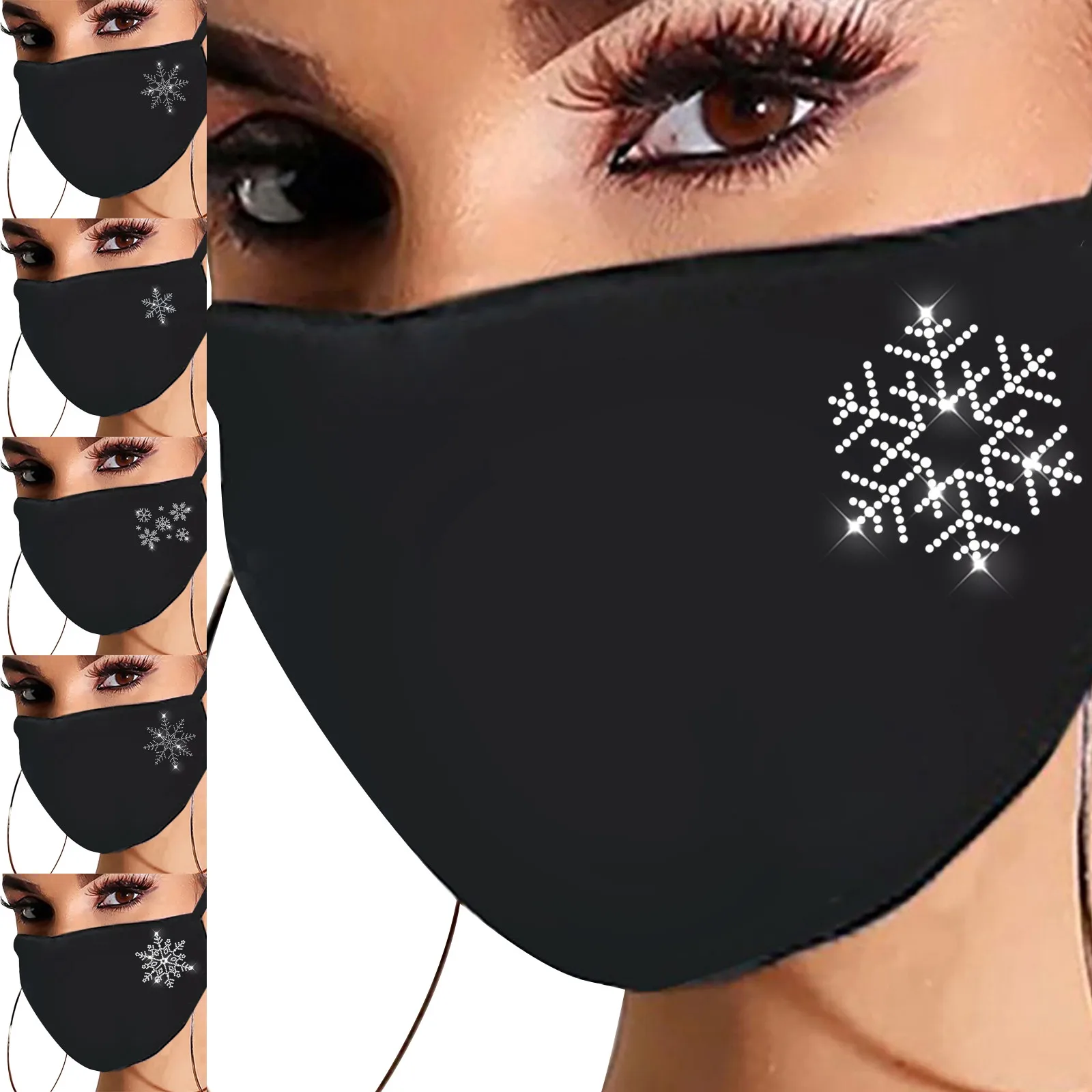 

Christmas Snowflake E-lement Rhinestone Pattern Mask D-ustproof Mask Outdoor Drill Breathable Fashion Cotton Windproof Mask