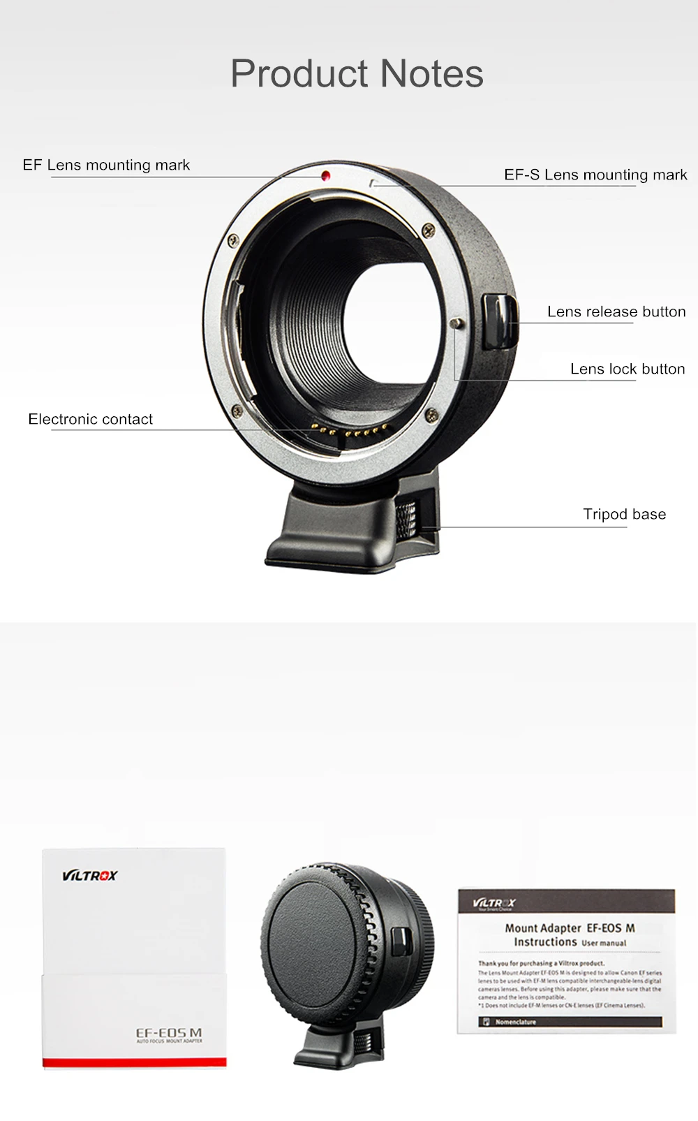 Электронный адаптер для объектива Viltrox EF-EOSM с автофокусом для объектива Canon EOS EF EF-S для камеры EOS M EF-M M2 M3 M5 M6 M10 M50 M100