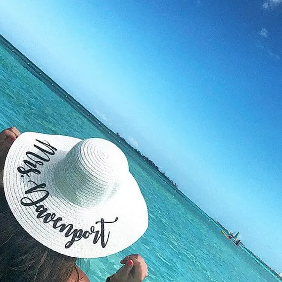 personalized beach wedding bride floppy Mrs Sequin Sun Hats Honeymoon bridesmaid maid of honor bridal shower party gifts favors | Дом и сад