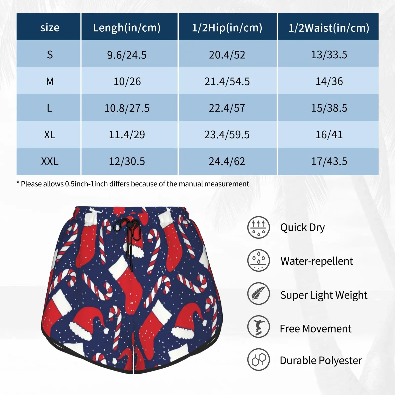 

Christmas Stocking And Candy Cane Winter Holiday Design Swim Shorts Women Beach Shorts Winter Christmas Merry X Mas