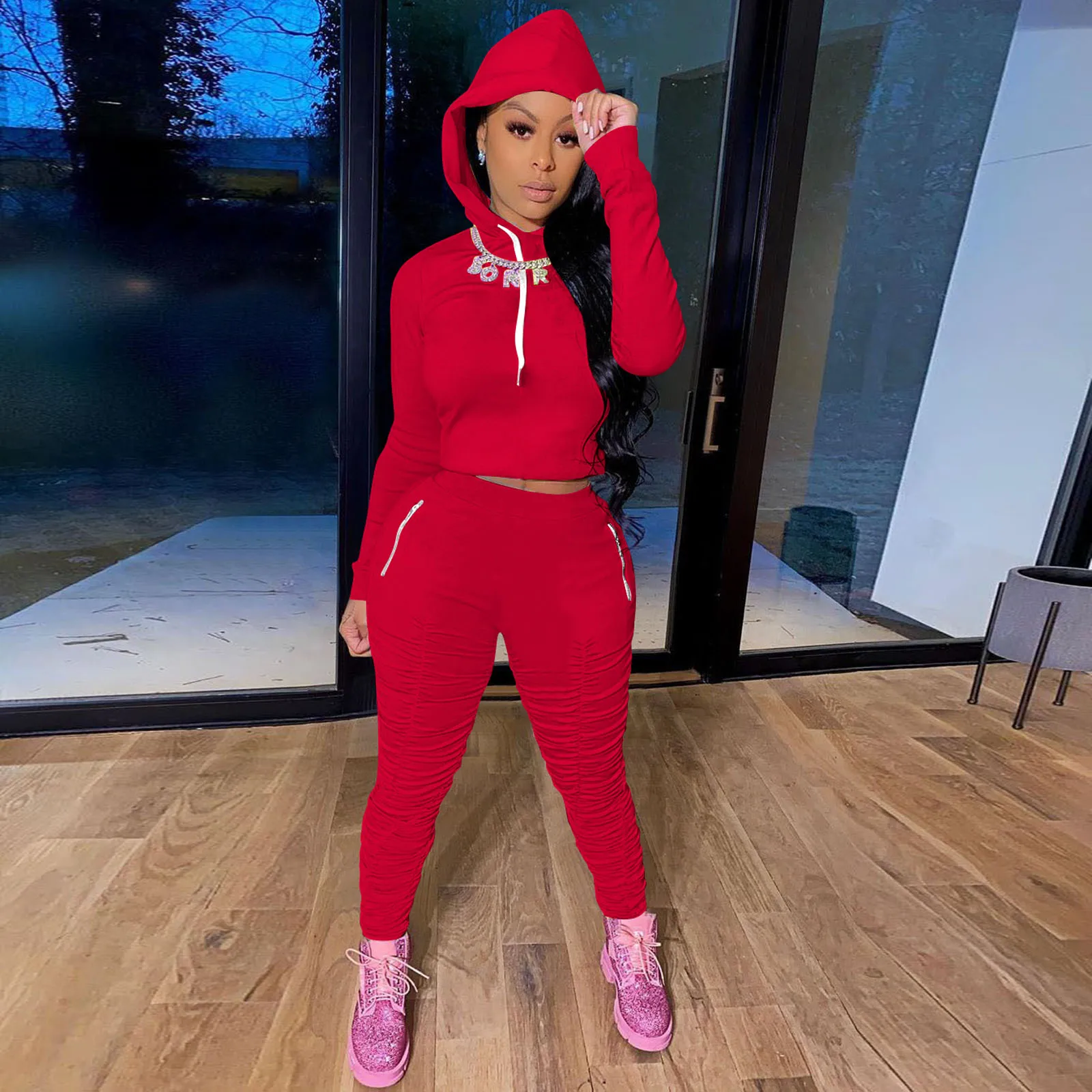 

hirigin Two Piece Set Fall Clothes for Women Tracksuit Long Sleeve Hoodies Stacked Pant Suits Lounge Wear Outfits Matching Sets