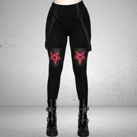 women pants gothic bodycon pencil pants summer black punk style streetwear high waist five pointed star print leggings fashion