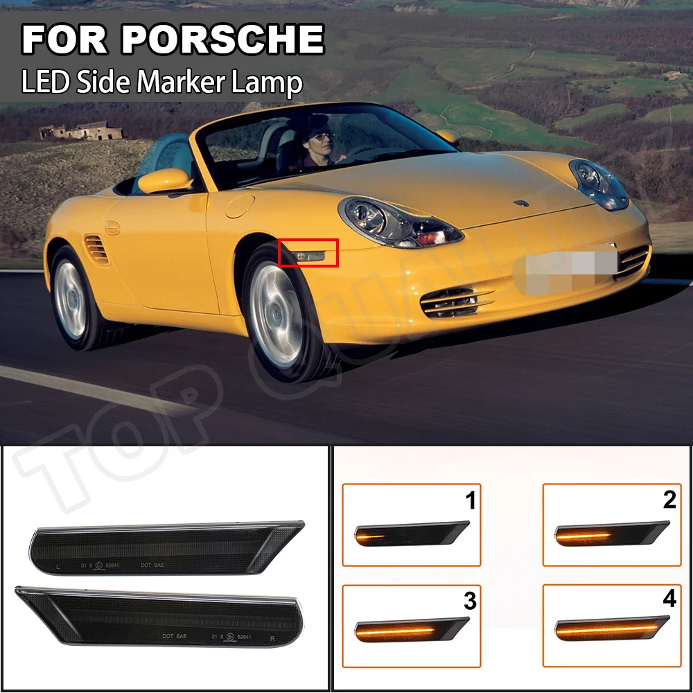 

2PCS LED Side Fender Dynamic Turn Signal Light Marker Lamp For Porsche Boxster 986 911 Coupe Convertible Targa (996) 2001-2005