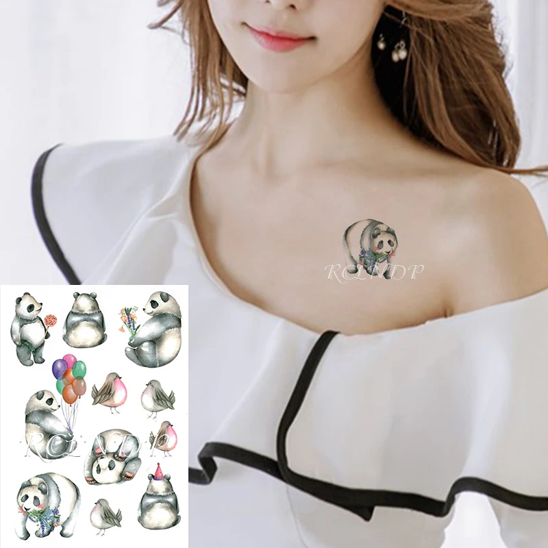 

Waterproof Temporary Tattoo Sticker Cartoon Panda Bird Bolloon Lollipop Fake Tatto Flash Tatoo Arm Leg Art for Women Men