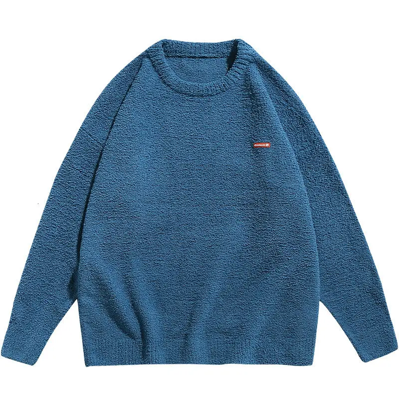 

Sweater Men's Round Neck Solid Pullover Simple Loose Soft Half-sided Fleece Knitted Tops Men Basic Bottoming Shirt Autumn Winter