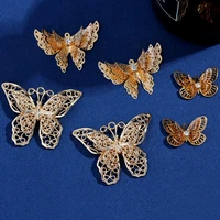 10pcs golden metal multilayer hollow butterfly charms rhinestone alloy insect pendant wholesale for diy jewelry making supplies