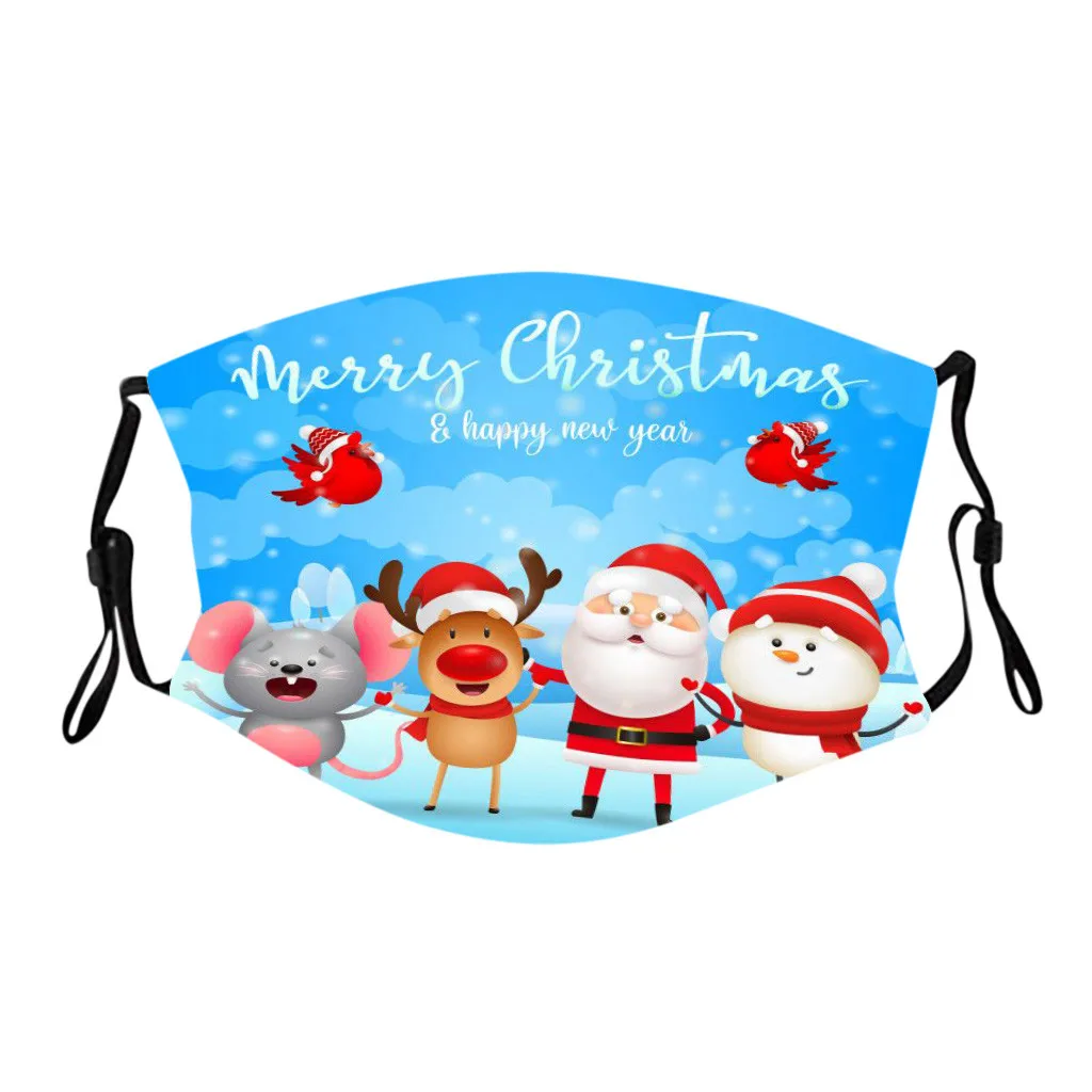 

Adult Christmas Mask Half-Face Blue Cartoon Print Breathable Dustproof Washable Protective Mouth Mask Noel Navidad Mascarilla 4