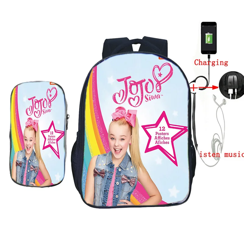 Женский рюкзак 2 шт./компл. цветной школьный с принтом Jojo Siwa и USB-зарядкой сумкой