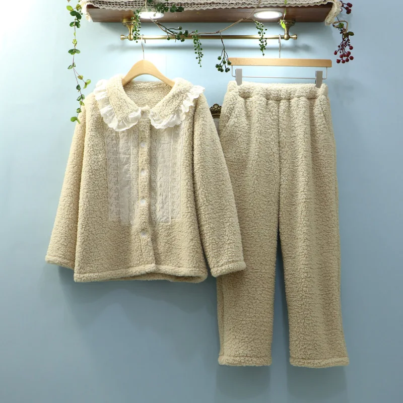

Two Piece Sets Autumn Winter Warm Thickening for Women Long Sleeve Cute Bubble Fleece Ladies Woman Clothes