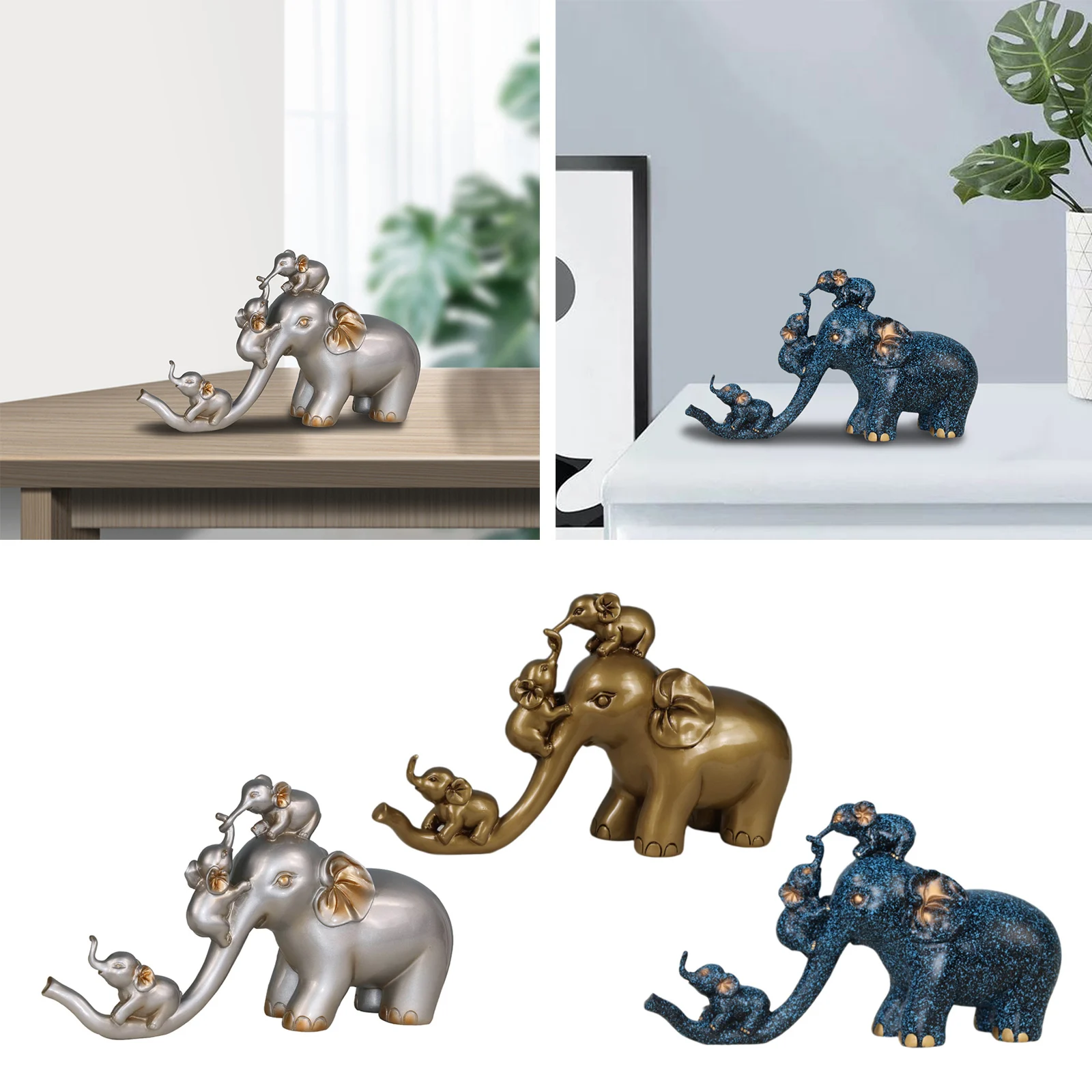 

Elephant Mother and Babies Figurine Office Home Tabletop Animal Statue Decor