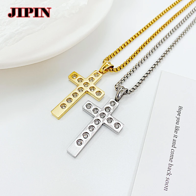 

Ожерелье с подвеской-крестом в готическом стиле для женщин и мужчин, цепочка золотого цвета с жемчугом в стиле хип-хоп, Рождественский подар...