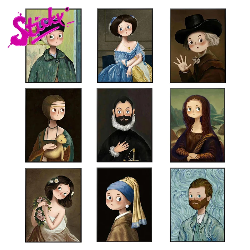 

STICKY Funny Mona Lisa Van Gogh Art Anime Poster Sticker Decal Waterproof Accessories for Laptop Helmet Trunk Wall Stickers