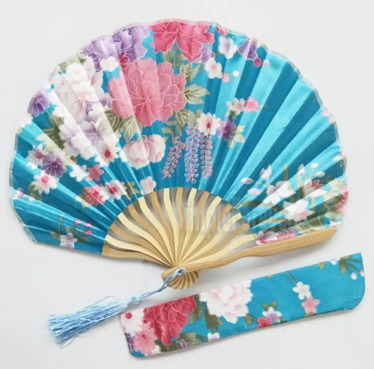 

Personalized Cherry Blossom Design Round Cloth Folding Hand Fan with Gift Bag Wedding Gifts for Guests Free Shipping 100pcs