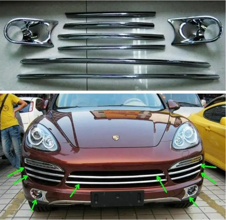 

High Quality Front Bumper Mesh Grille Grills Vent Hole Strip Trims & Fog Lamp Cover For Porsche Cayenne 2011 2012 2013 2014