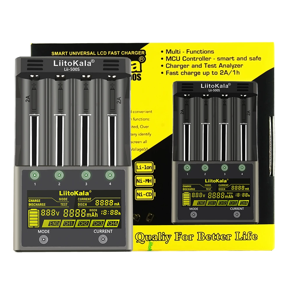 liitokala lii 500s lii 500 lii 600 lcd 3 7v 1 2v 18650 26650 21700 battery charger with screen test the battery capacity free global shipping