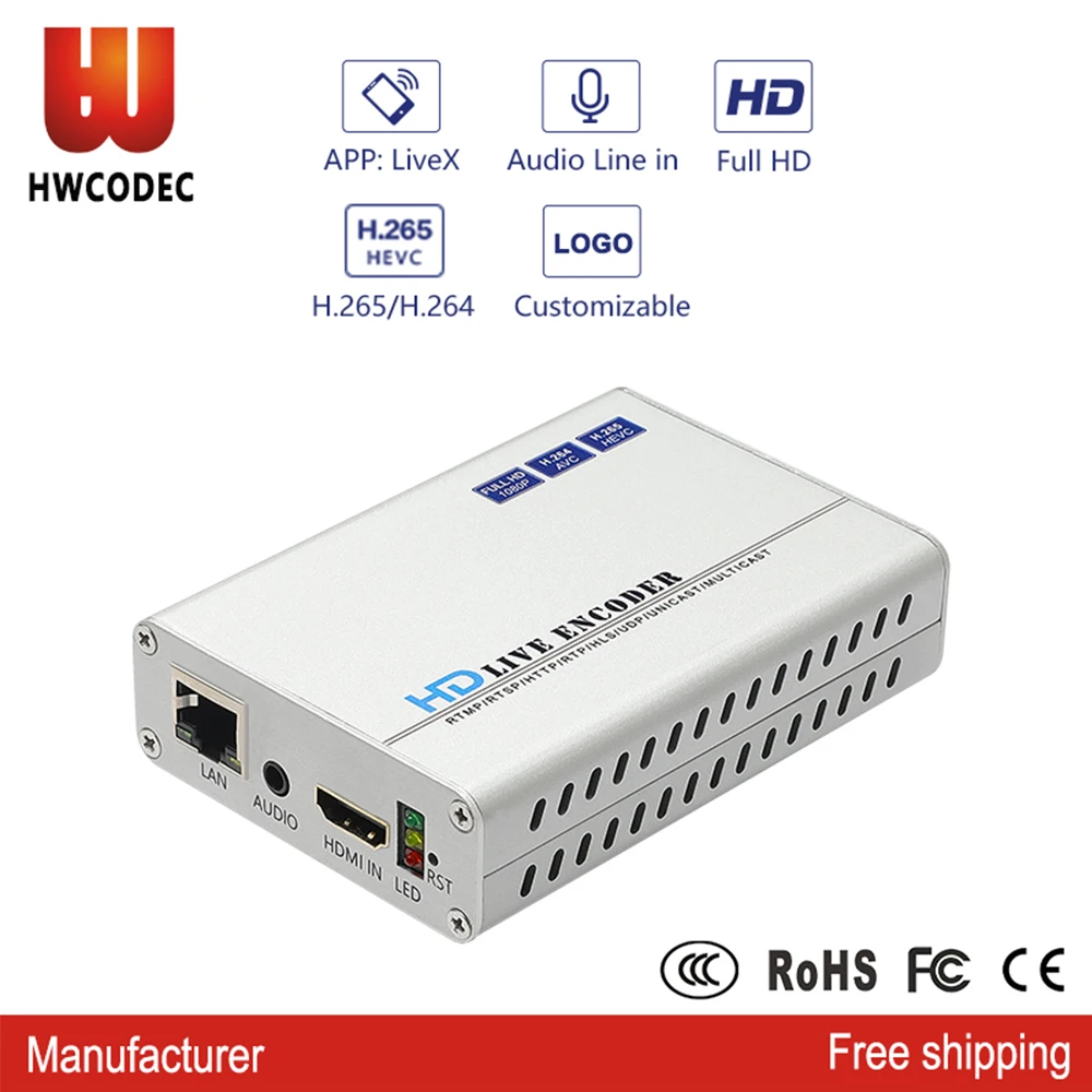 HWCODEC H8118 H.265 1080P @ 60 кадров в секунду HDMI и аудио IP кодировщик поддержка RTSP RTMP RTMPS SRT HTTP