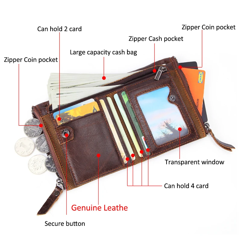 Кошелек DIENQI мужской из натуральной кожи винтажный бумажник тройного сложения