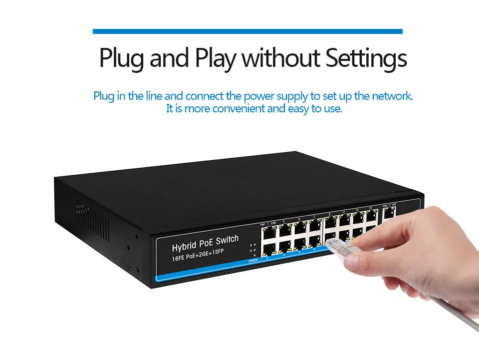 16 портов PoE коммутатор для ip-камеры с 2 портами 1000 м uplink 1 порт SFP PoE Ethernet коммутатор PoE 48 в коммутатор