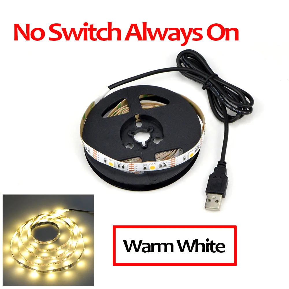 No Switch Warm White Светодиодный светильник-зеркало, лампа для макияжа, 1 м, 2 м, 3 м, 4 м, 5 м, лента с питанием от USB, 5 В, светильник для спальни, ванной комнаты, ing - Испускаемый цвет: No Switch Warm White