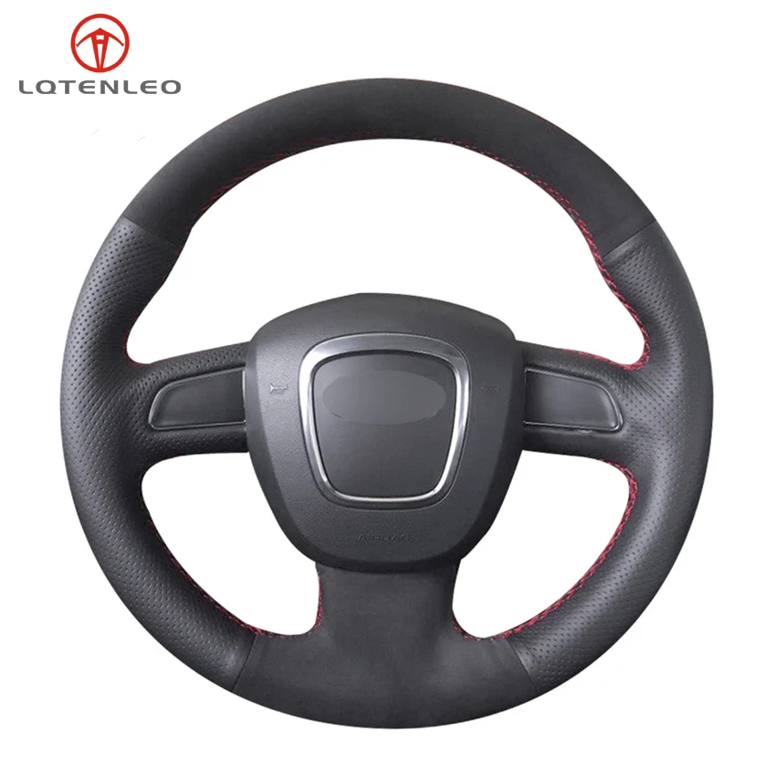 

DIY Car Steering Wheel Cover Black Geunine Leather Suede For Audi A4 S4 2005-2012 A6 S6 A8 2006-2011 S8 2007 Seat Exeo 2009-2012