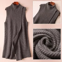 autumn and winter new solid color knitted cashmere jacket vest female long section half high round neck sleeveless wool sweater