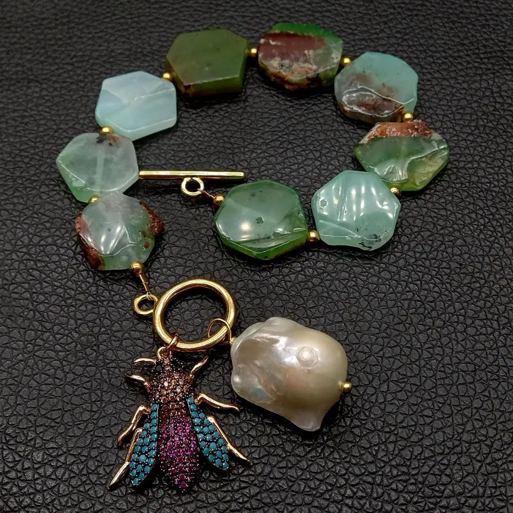 Y · YING Натуральный Зеленый Хризопраз Шестигранная Нить Браслет Кеши жемчуг Cz паве